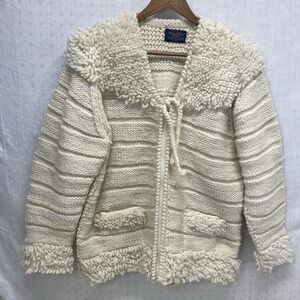 Otavalo Native American Hand Made 100% Wool Cream Chunky Knit Sweater Approx Med
